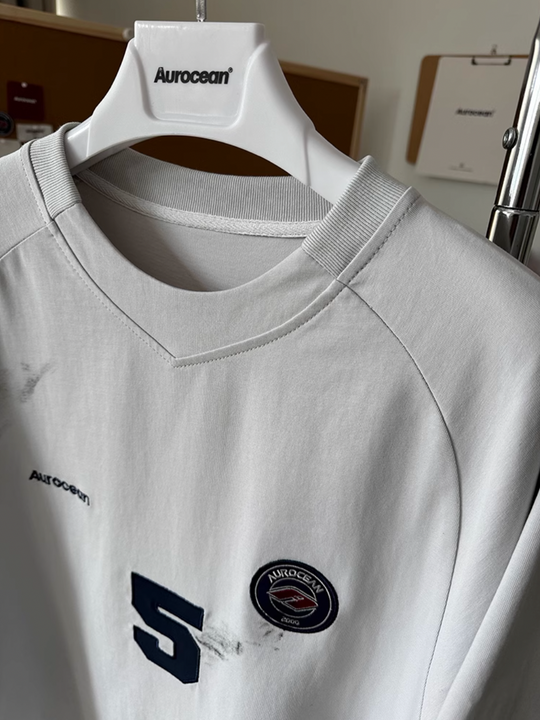 Aurocean Dirty Dye Aged Vintage Patch Embroidered Soccer Jersey Tee | Face 3 Face