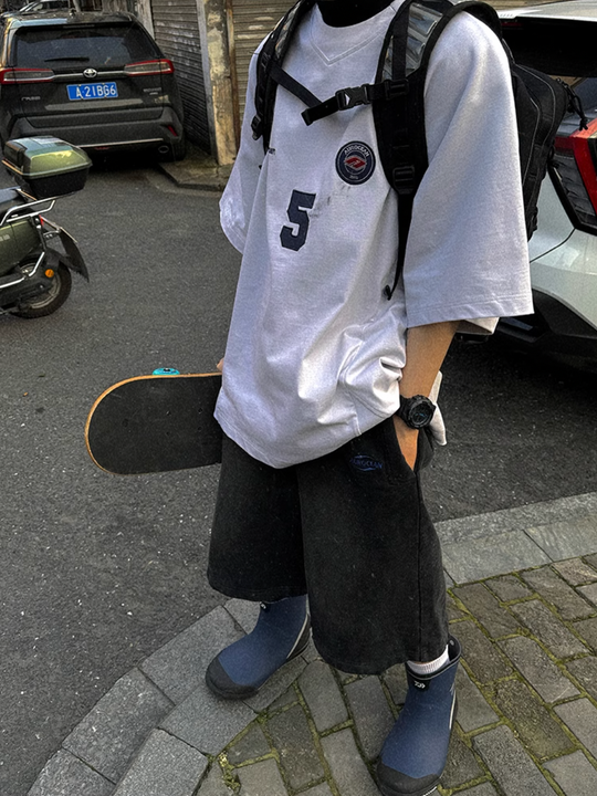 Aurocean Dirty Dye Aged Vintage Patch Embroidered Soccer Jersey Tee | Face 3 Face