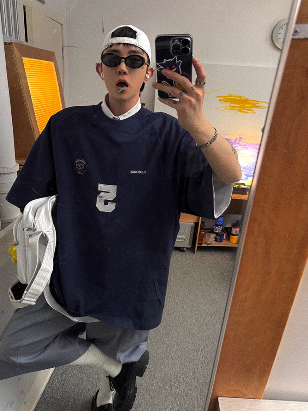 Aurocean Dirty Dye Aged Vintage Patch Embroidered Soccer Jersey Tee | Face 3 Face