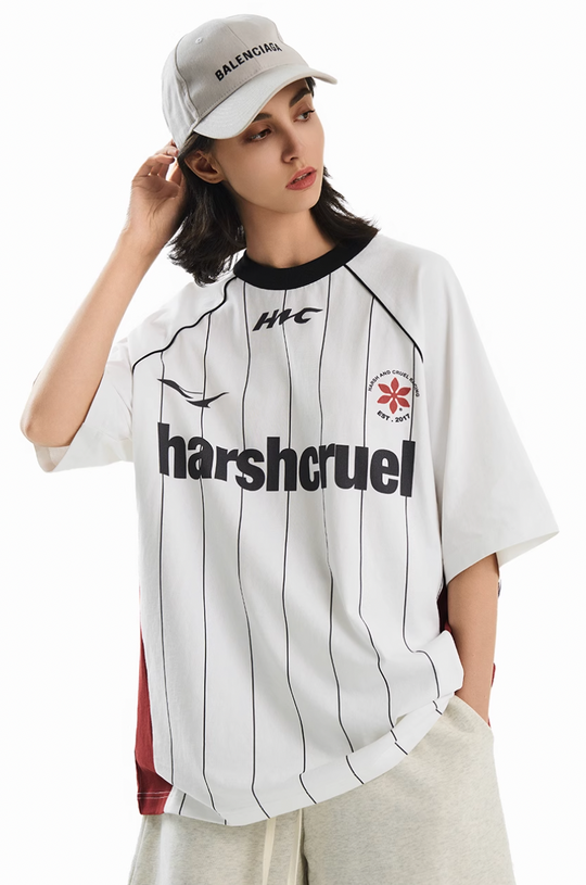 Harsh and Cruel Vintage Striped Patchwork Soccer Jersey Tee | Face 3 Face