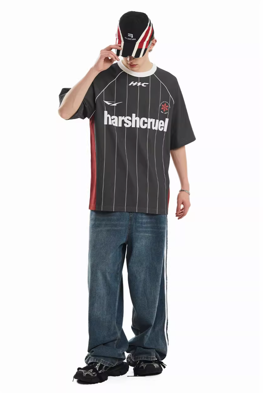 Harsh and Cruel Vintage Striped Patchwork Soccer Jersey Tee | Face 3 Face