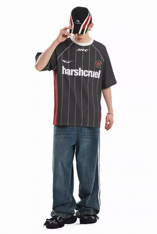Harsh and Cruel Vintage Striped Patchwork Soccer Jersey Tee | Face 3 Face