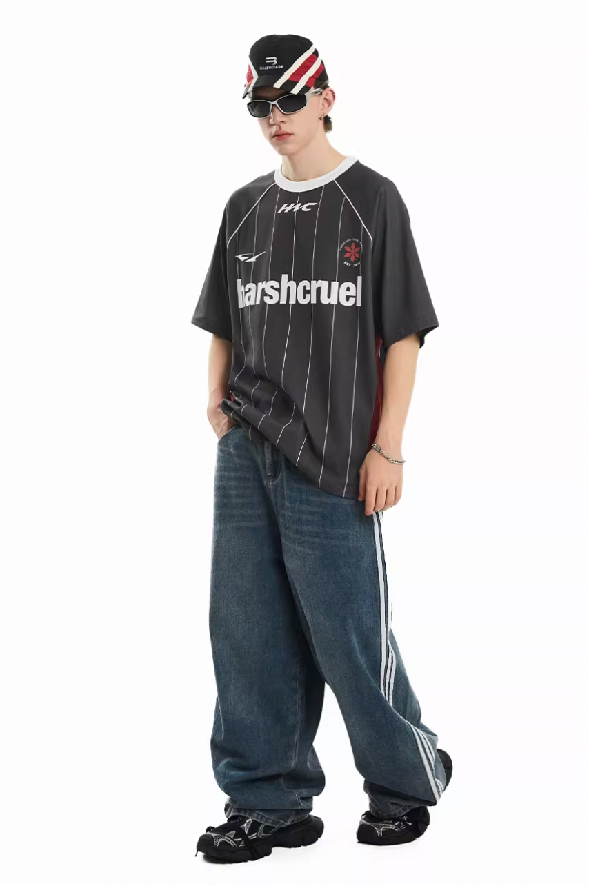 Harsh and Cruel Vintage Striped Patchwork Soccer Jersey Tee | Face 3 Face