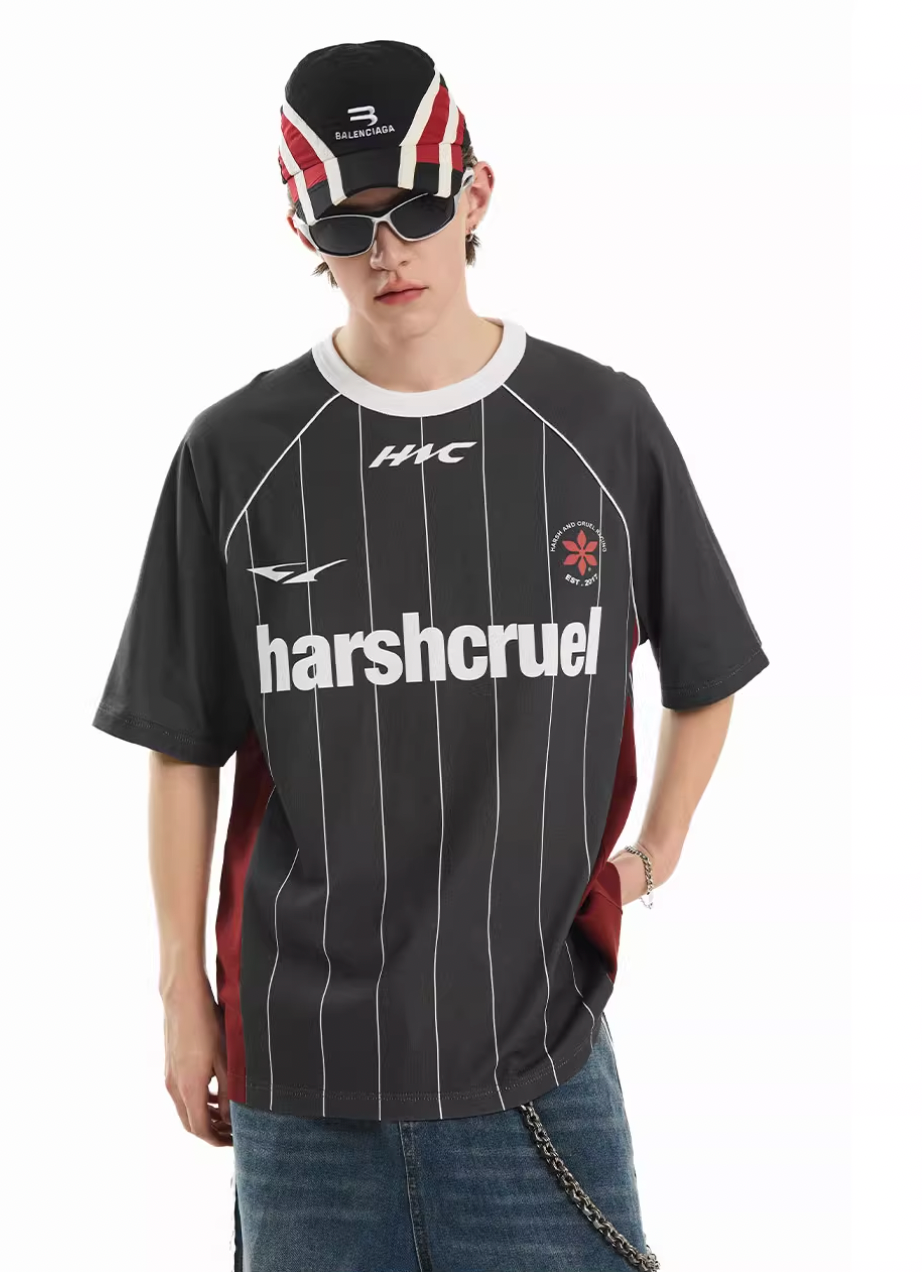 Harsh and Cruel Vintage Striped Patchwork Soccer Jersey Tee | Face 3 Face