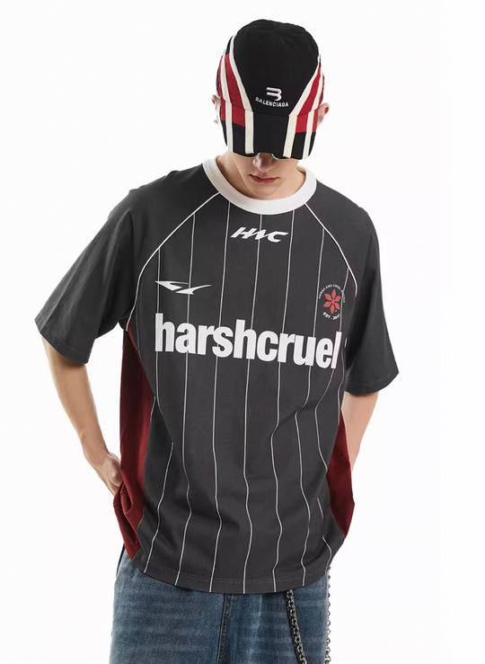 Harsh and Cruel Vintage Striped Patchwork Soccer Jersey Tee | Face 3 Face