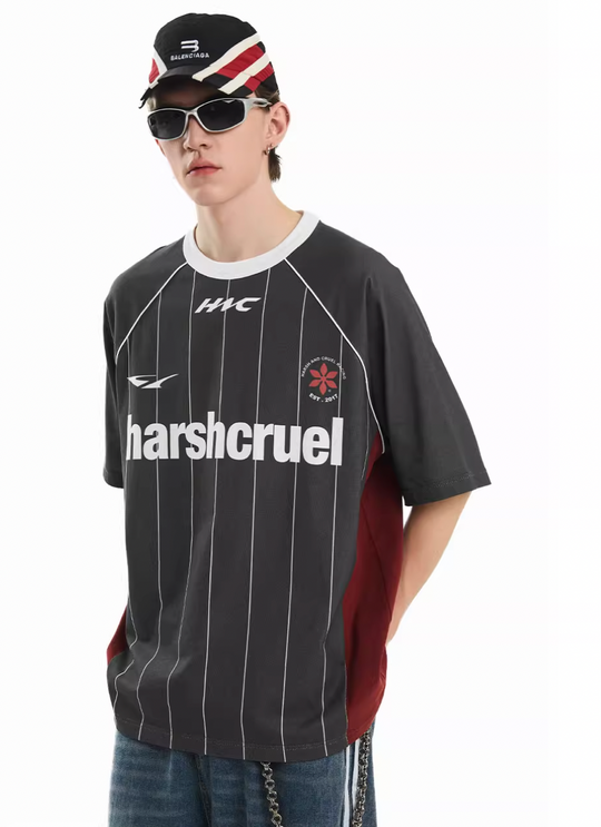 Harsh and Cruel Vintage Striped Patchwork Soccer Jersey Tee | Face 3 Face