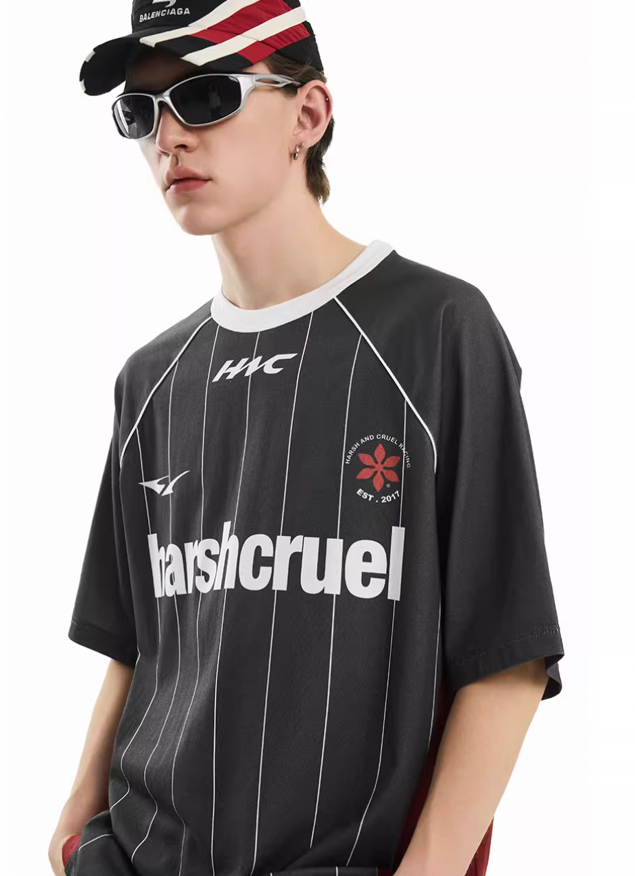 Harsh and Cruel Vintage Striped Patchwork Soccer Jersey Tee | Face 3 Face
