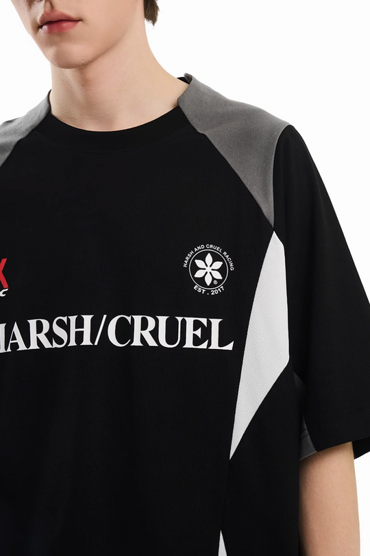 Harsh and Cruel Contrast Patchwork Racing Soccer Tee | Face 3 Face