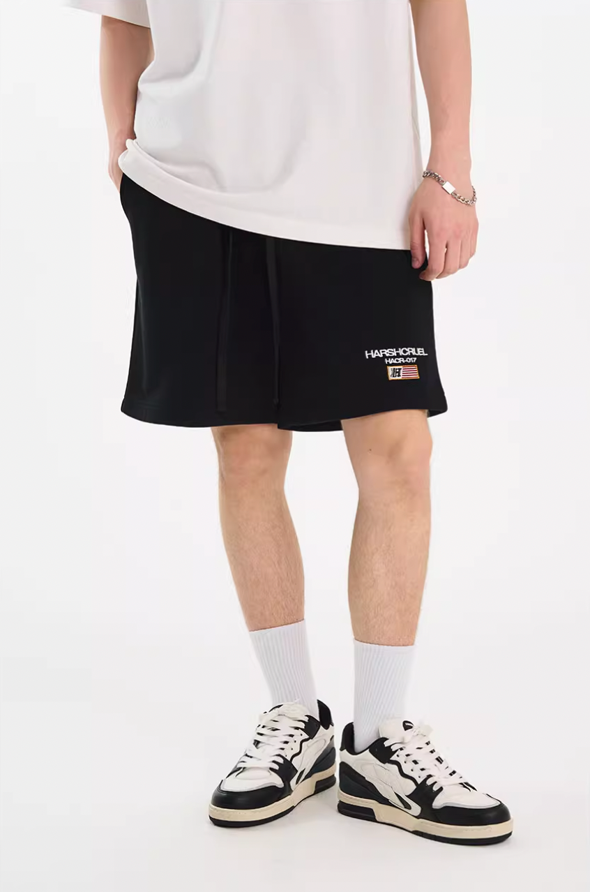 Harsh and Cruel Flag Embroidery Sweat Shorts | Face 3 Face