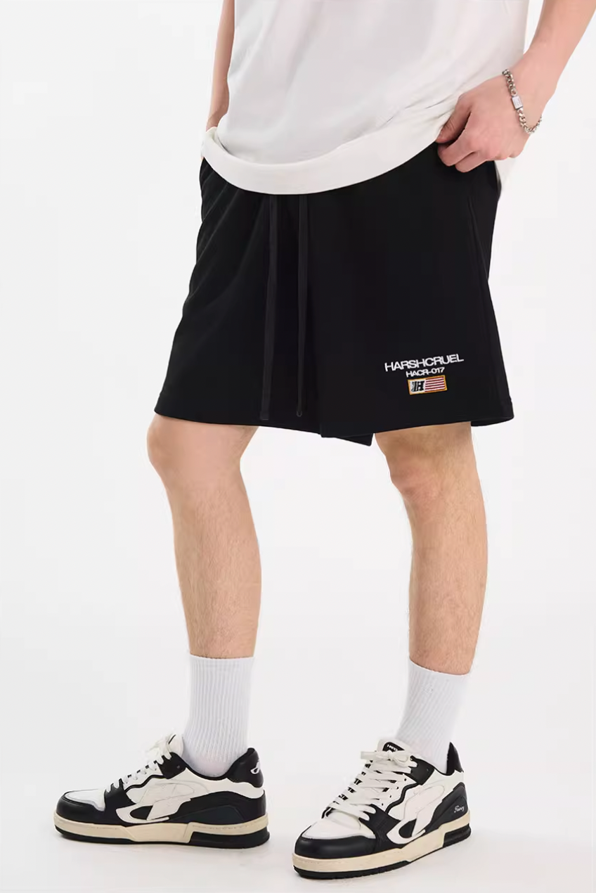 Harsh and Cruel Flag Embroidery Sweat Shorts | Face 3 Face