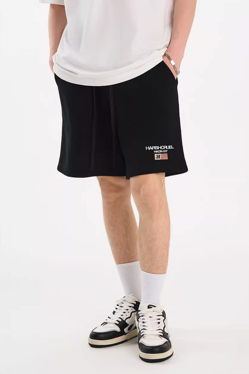 Harsh and Cruel Flag Embroidery Sweat Shorts | Face 3 Face