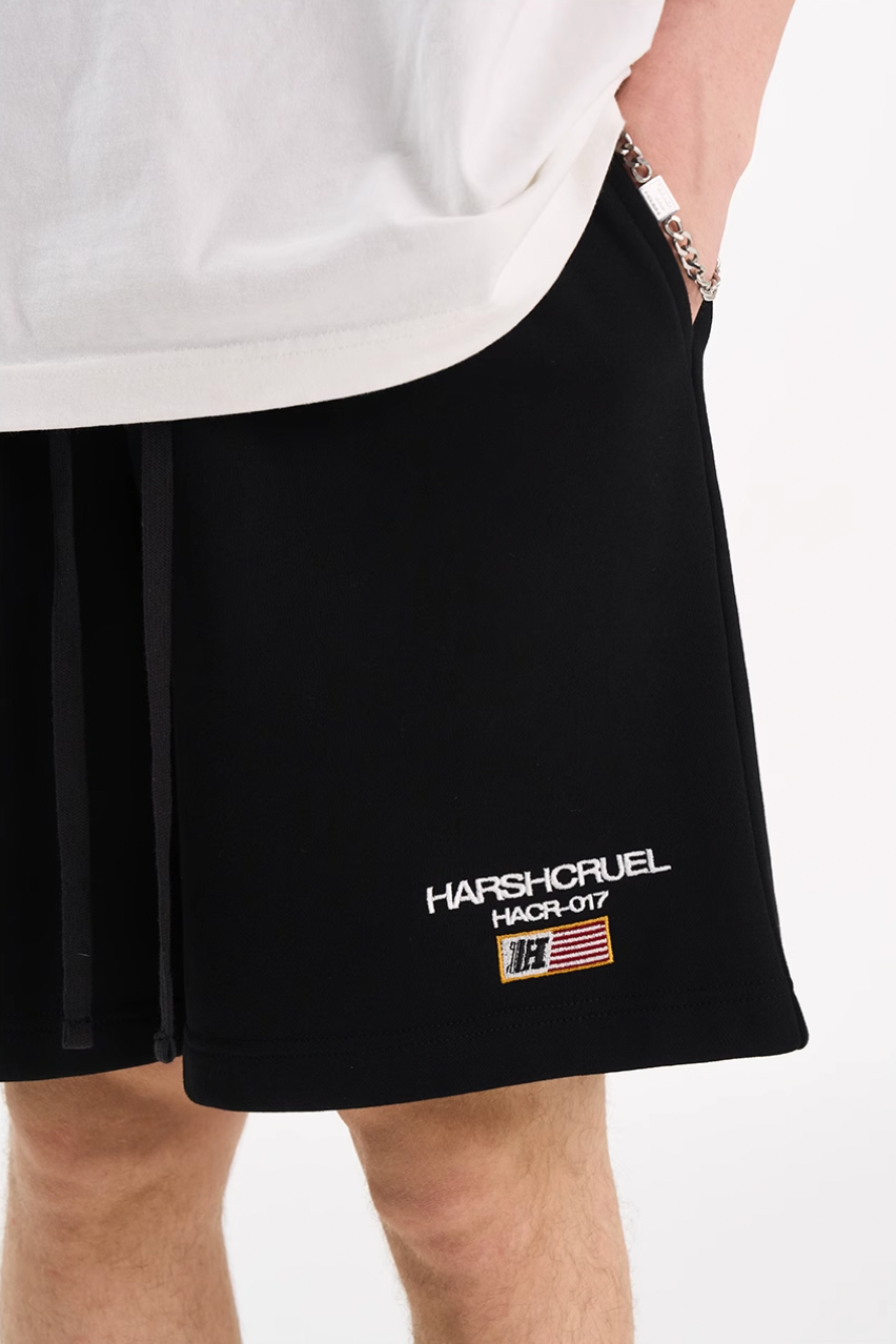 Harsh and Cruel Flag Embroidery Sweat Shorts | Face 3 Face