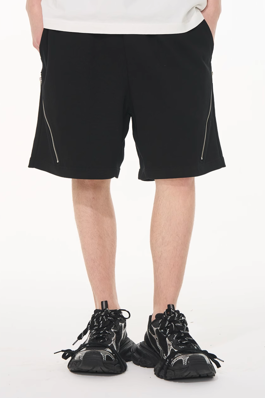 Harsh and Cruel Diagonal Zipper Casual Sweat Shorts | Face 3 Face