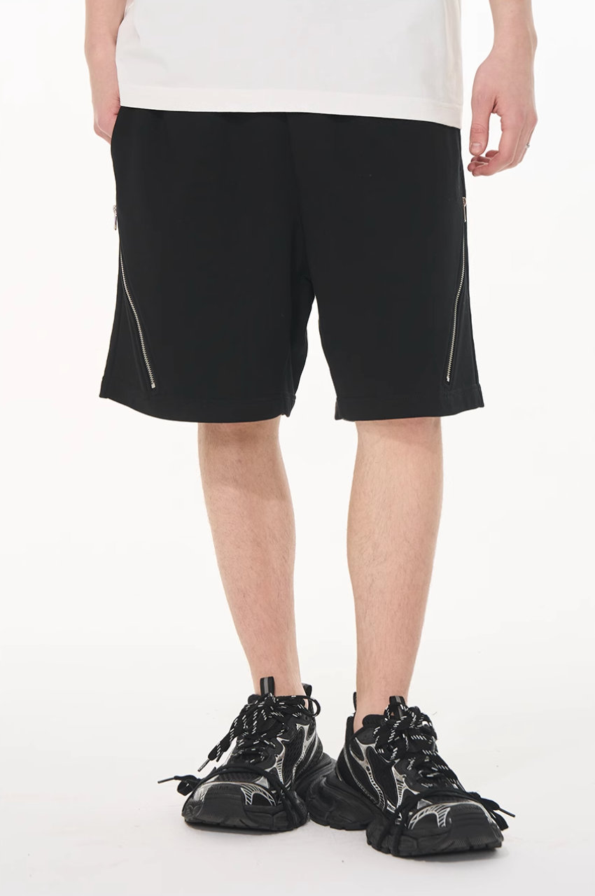 Harsh and Cruel Diagonal Zipper Casual Sweat Shorts | Face 3 Face