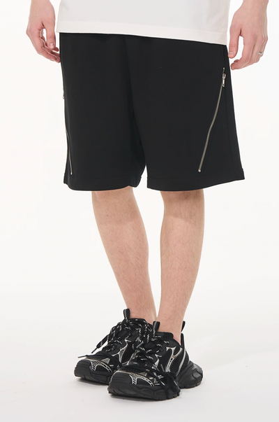 Harsh and Cruel Diagonal Zipper Casual Sweat Shorts | Face 3 Face