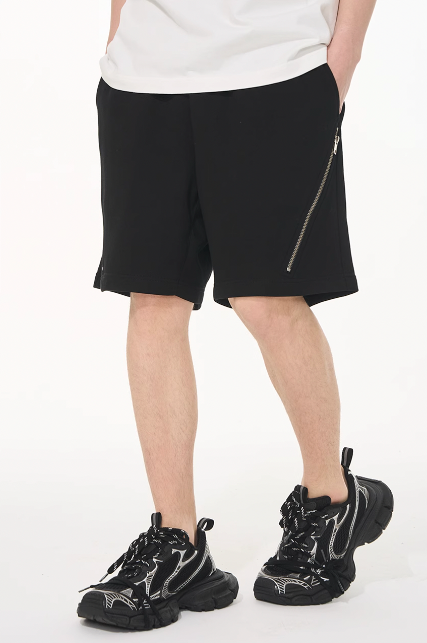 Harsh and Cruel Diagonal Zipper Casual Sweat Shorts | Face 3 Face