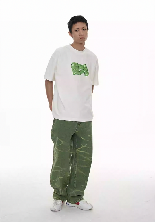 EVILKNIGHT(EK) Green Vintage Water Wave Pattern Washed Jeans | Face 3 Face