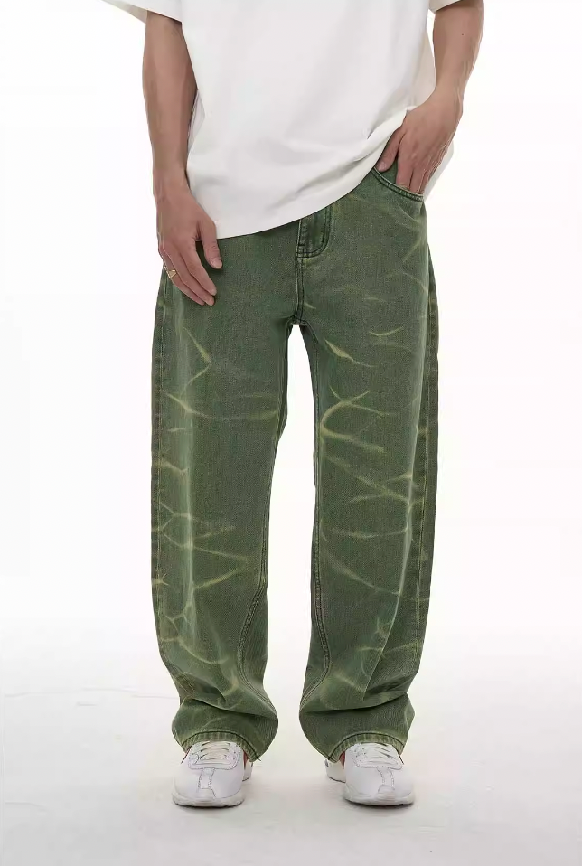 EVILKNIGHT(EK) Green Vintage Water Wave Pattern Washed Jeans | Face 3 Face