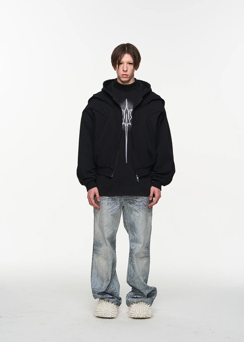 BLIND NO PLAN Multi Layered Hooded Sweatshirt Jacket | Face 3 Face