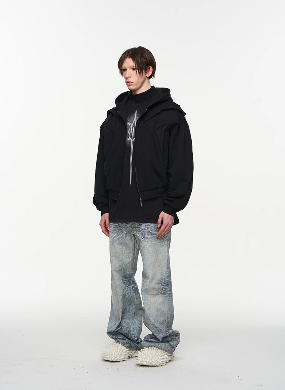 BLIND NO PLAN Multi Layered Hooded Sweatshirt Jacket | Face 3 Face