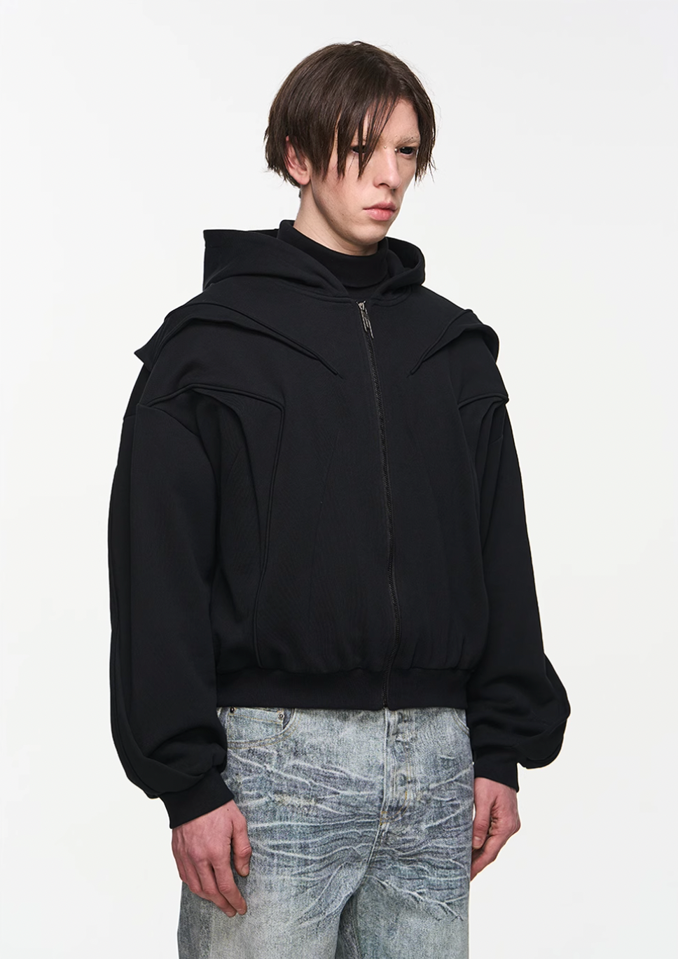 BLIND NO PLAN Multi Layered Hooded Sweatshirt Jacket | Face 3 Face