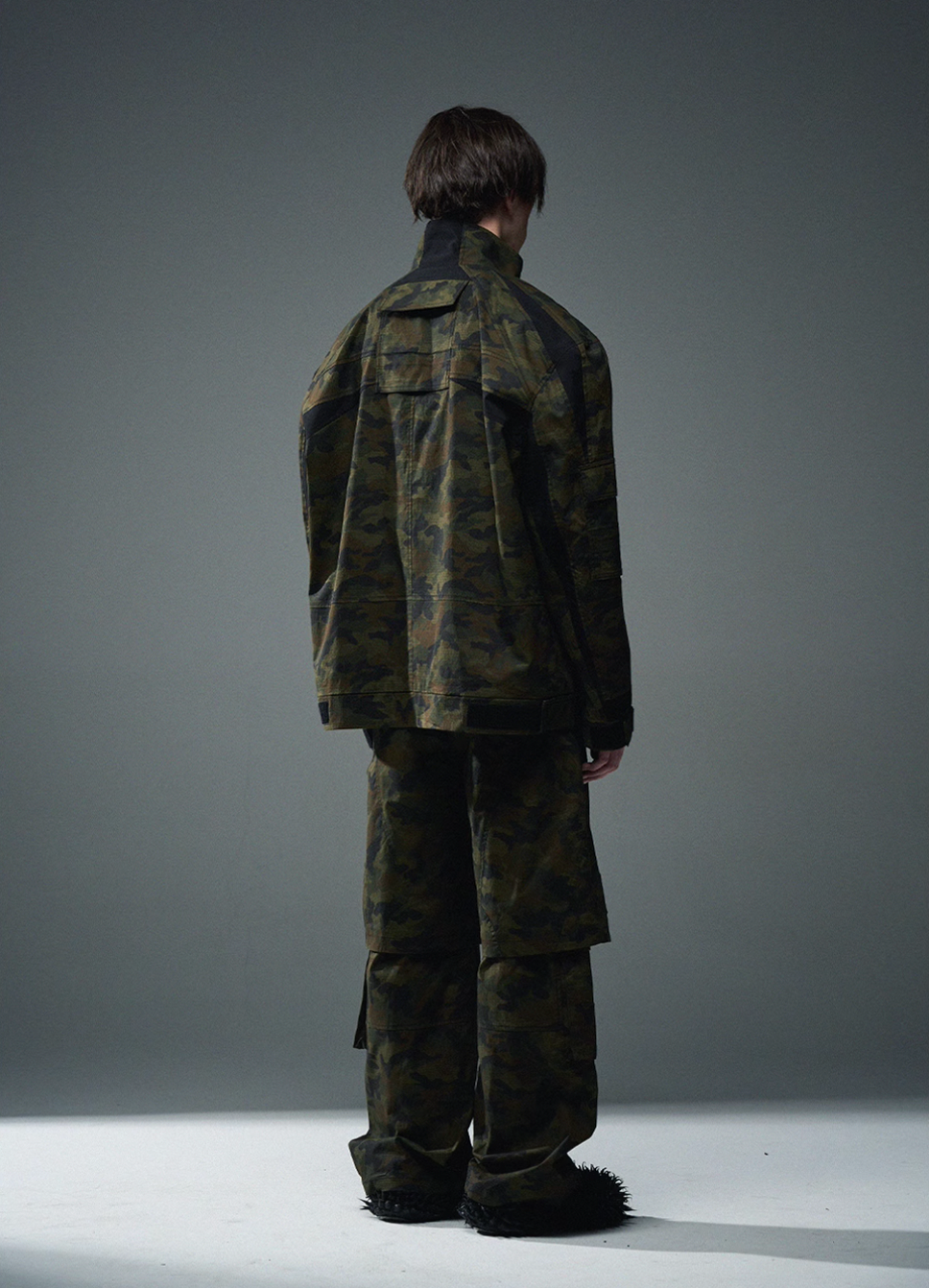 BLIND NO PLAN Colorblocking Textured Check Camouflage Work Jacket | Face 3 Face