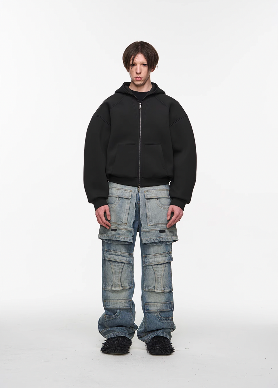 BLIND NO PLAN Embroidered Plunging Sleeve Air Hoodie | Face 3 Face