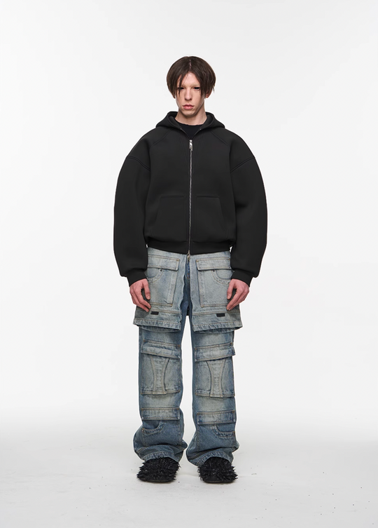 BLIND NO PLAN Embroidered Plunging Sleeve Air Hoodie | Face 3 Face