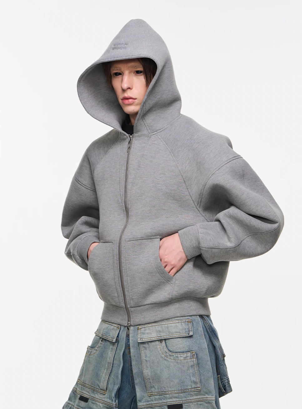 BLIND NO PLAN Embroidered Plunging Sleeve Air Hoodie | Face 3 Face
