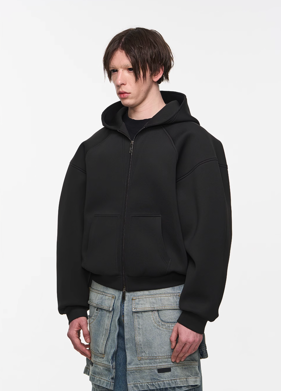 BLIND NO PLAN Embroidered Plunging Sleeve Air Hoodie | Face 3 Face