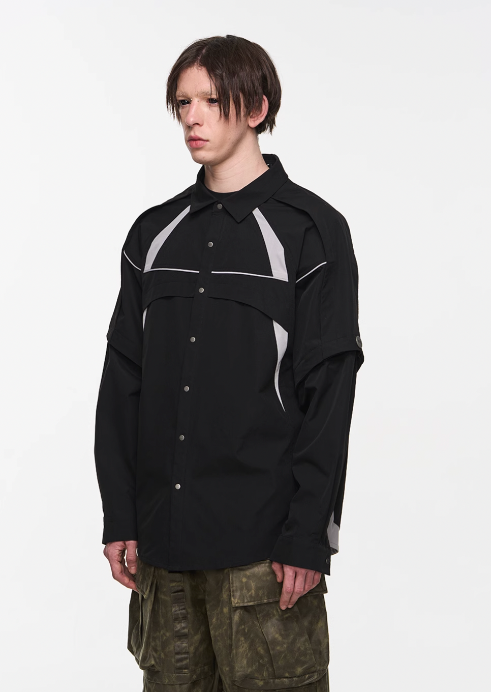 BLIND NO PLAN Detachable Textured Contrast Patchwork Shirt | Face 3 Face