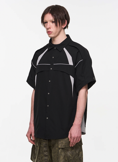 BLIND NO PLAN Detachable Textured Contrast Patchwork Shirt | Face 3 Face