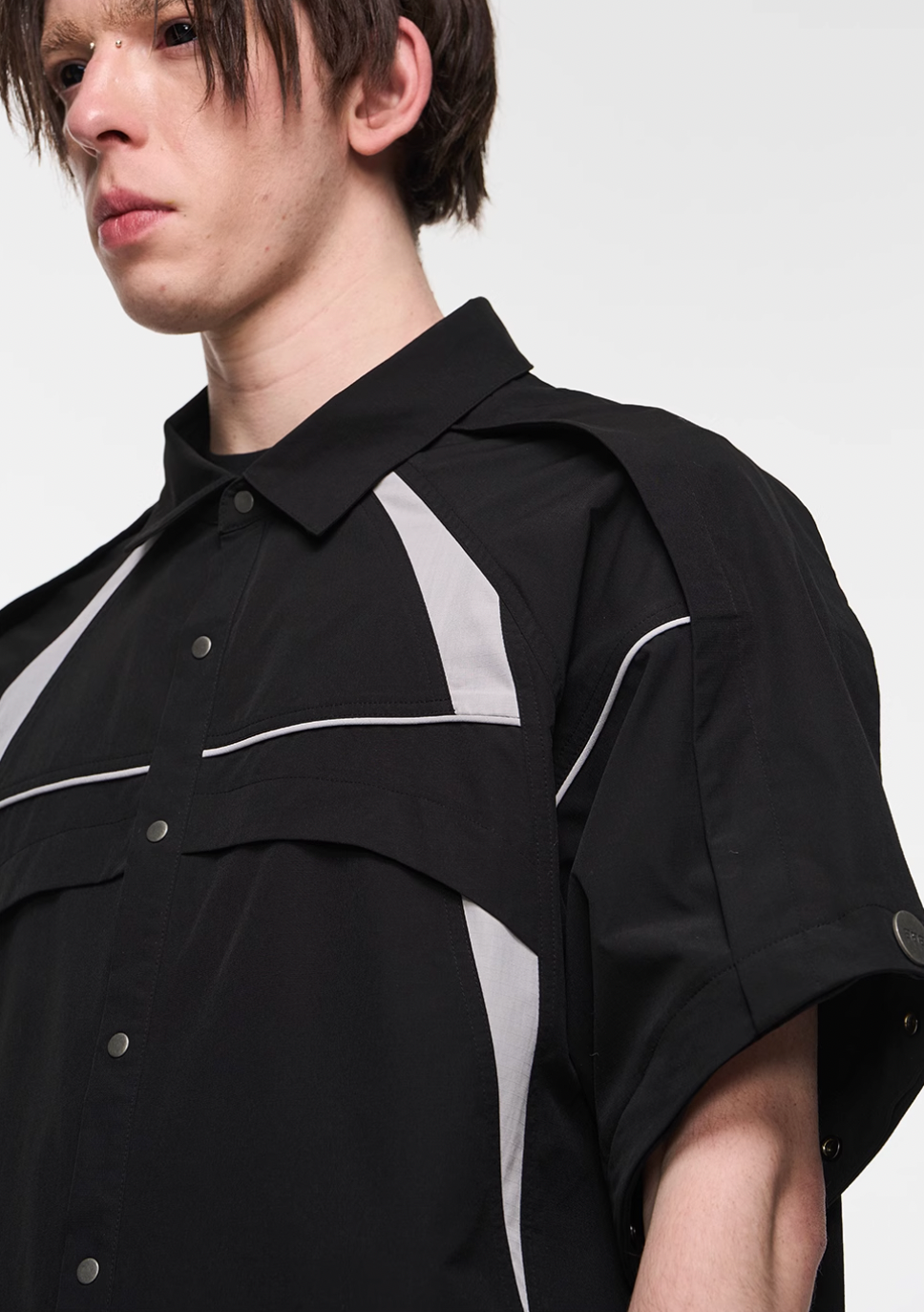 BLIND NO PLAN Detachable Textured Contrast Patchwork Shirt | Face 3 Face