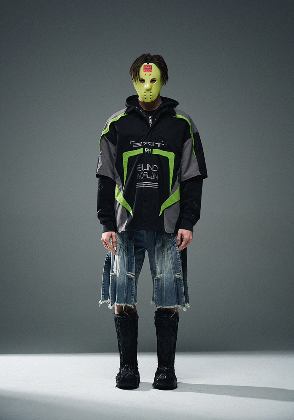 BLIND NO PLAN Colorblocked Racing Heavy Embroidery Short Sleeve Shirt | Face 3 Face