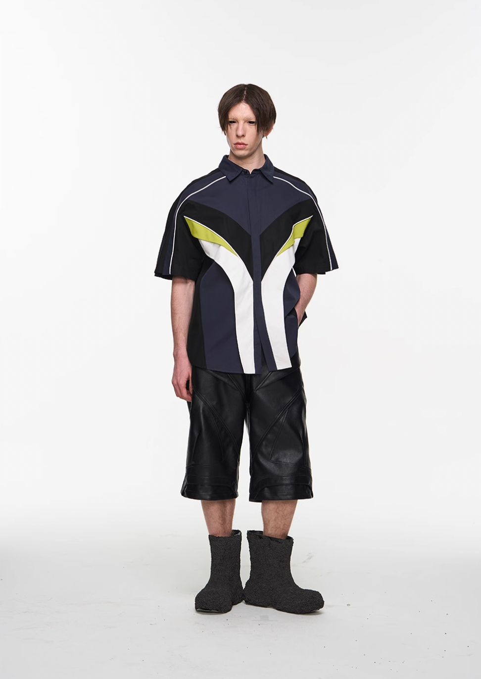 BLIND NO PLAN Colorblocked 3D Striped Short Sleeved Shirt | Face 3 Face