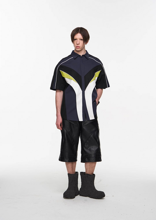 BLIND NO PLAN Colorblocked 3D Striped Short Sleeved Shirt | Face 3 Face