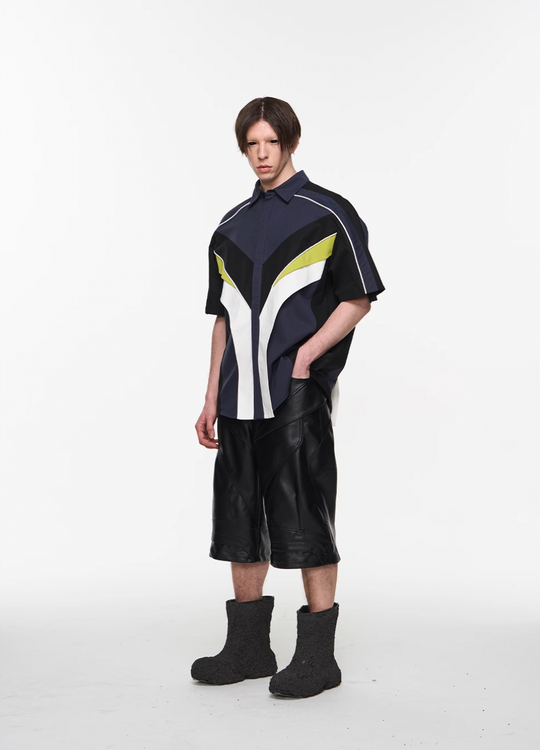 BLIND NO PLAN Colorblocked 3D Striped Short Sleeved Shirt | Face 3 Face