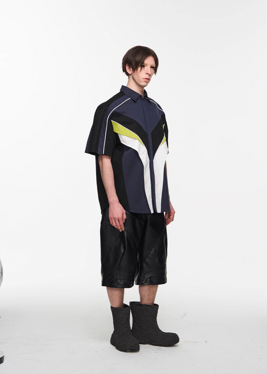 BLIND NO PLAN Colorblocked 3D Striped Short Sleeved Shirt | Face 3 Face