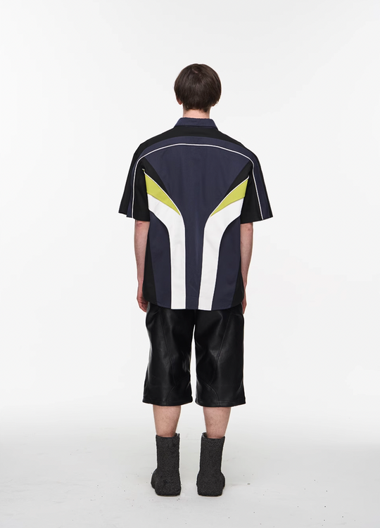 BLIND NO PLAN Colorblocked 3D Striped Short Sleeved Shirt | Face 3 Face