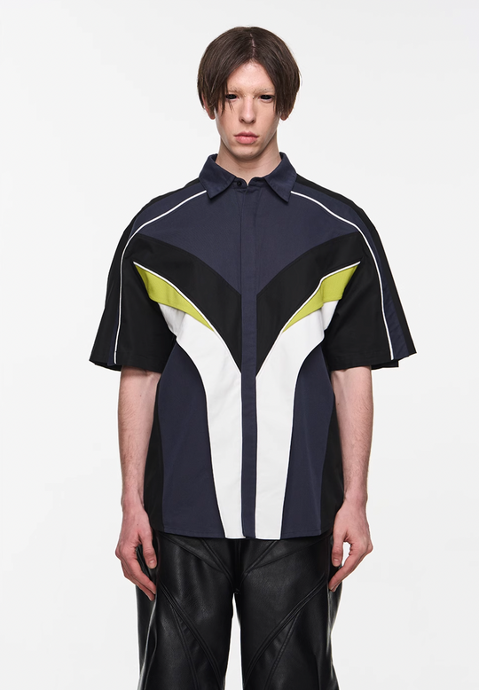 BLIND NO PLAN Colorblocked 3D Striped Short Sleeved Shirt | Face 3 Face