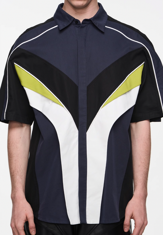 BLIND NO PLAN Colorblocked 3D Striped Short Sleeved Shirt | Face 3 Face