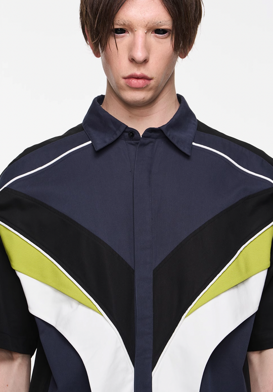 BLIND NO PLAN Colorblocked 3D Striped Short Sleeved Shirt | Face 3 Face