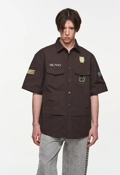 BLIND NO PLAN Badge Embroidered Short Sleeve Shirt | Face 3 Face