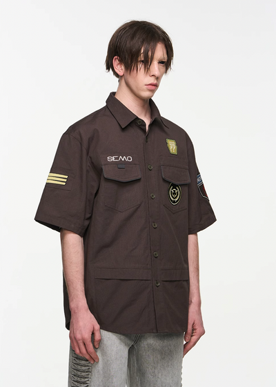 BLIND NO PLAN Badge Embroidered Short Sleeve Shirt | Face 3 Face