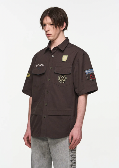 BLIND NO PLAN Badge Embroidered Short Sleeve Shirt | Face 3 Face