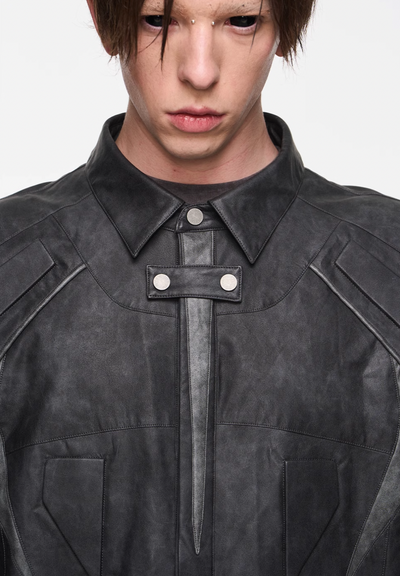 BLIND NO PLAN Patchwork Leather Biker Short Sleeve Shirt | Face 3 Face