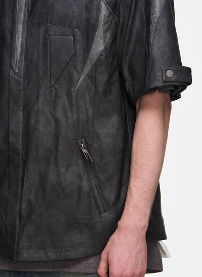 BLIND NO PLAN Patchwork Leather Biker Short Sleeve Shirt | Face 3 Face