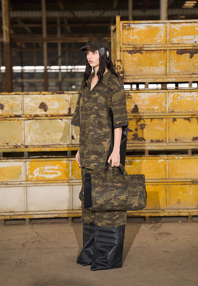 BLIND NO PLAN Camouflage Raw Edge Patchwork Leather Shirt | Face 3 Face