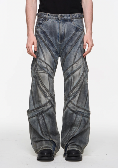 BLIND NO PLAN Multi Fly Split Structure Washed Distressed Jeans | Face 3 Face