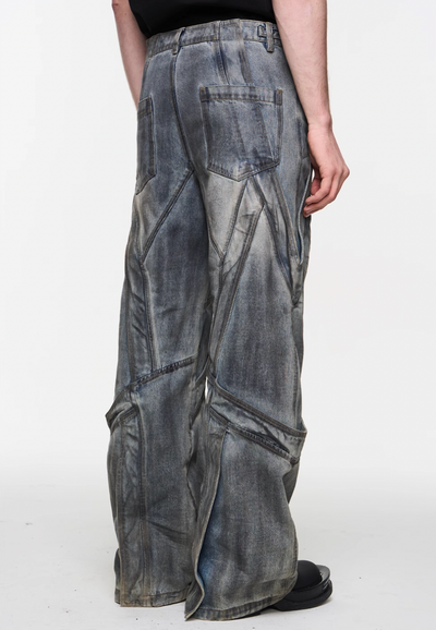 BLIND NO PLAN Multi Fly Split Structure Washed Distressed Jeans | Face 3 Face